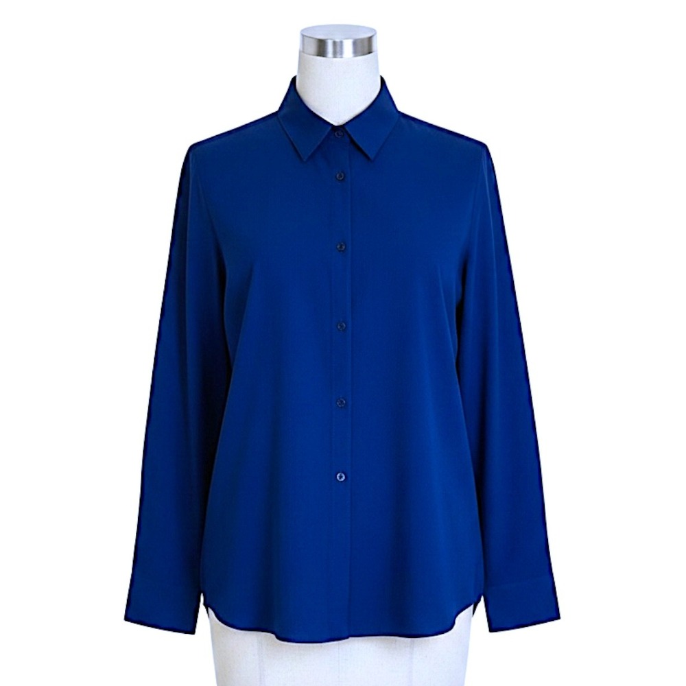 Calvin Klein Button Up Women Medium Blue Non Iron Pinstripe Cotton Stretch Shirt